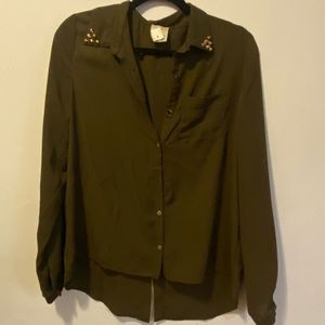 Green button down with studs